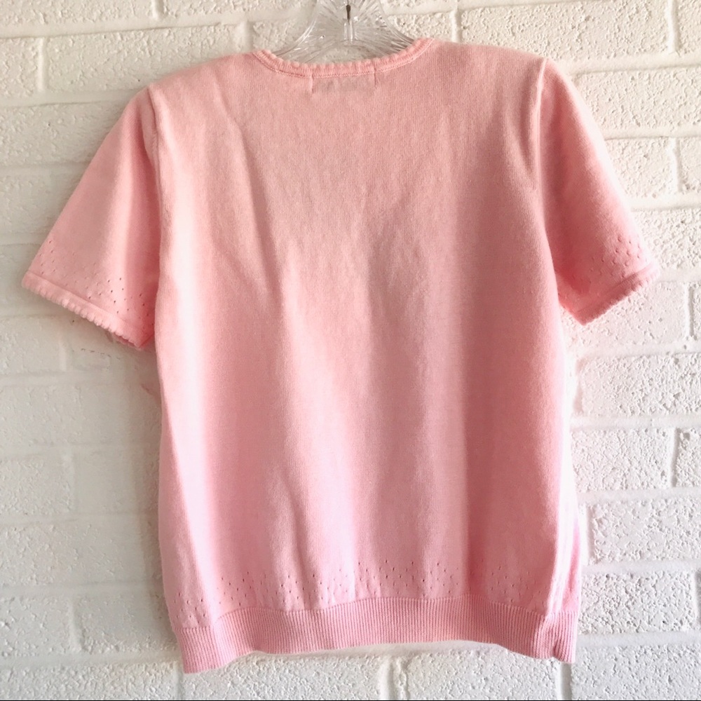 Draper’s & Damon’s Pink Sweater Knit Top Medium Vintage Short Sleeve Cottagecore - Picture 9 of 13